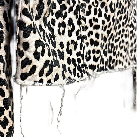 Pistola Naya Animal Print Cropped Jacket Leopard Raw Hem Oversized Classic Denim - Picture 11 of 14